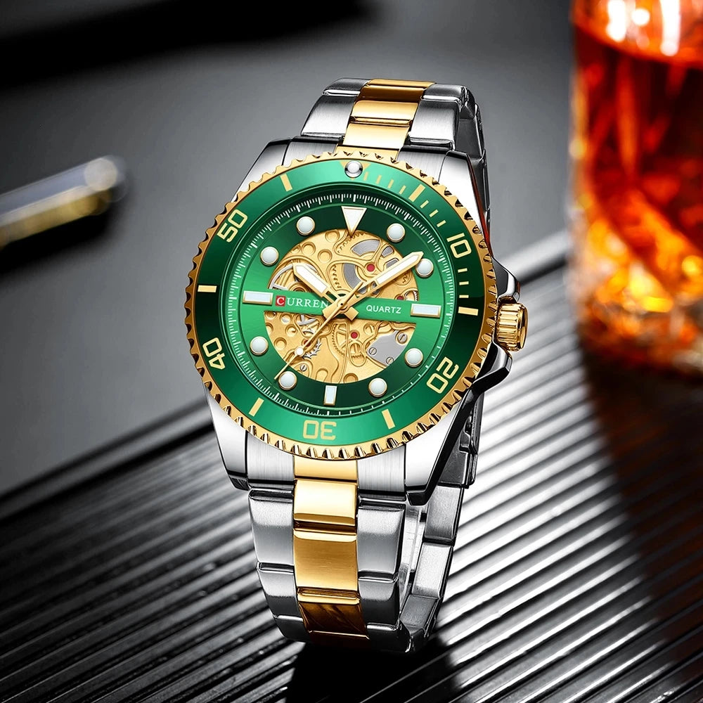 2021 Curren 8412 Round Dial Quartz Watch Luxury Top Brand Stainless Steel Waterproof Sports Casual Men's Watch with Buckle Clasp