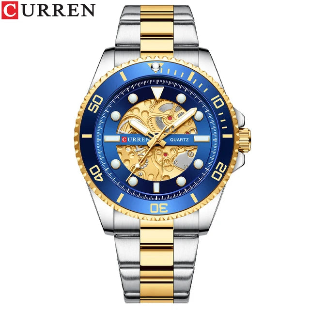 2021 Curren 8412 Round Dial Quartz Watch Luxury Top Brand Stainless Steel Waterproof Sports Casual Men's Watch with Buckle Clasp