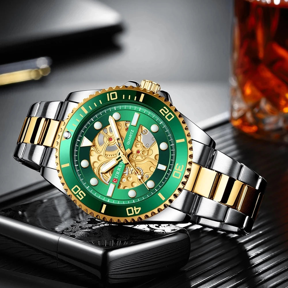 2021 Curren 8412 Round Dial Quartz Watch Luxury Top Brand Stainless Steel Waterproof Sports Casual Men's Watch with Buckle Clasp