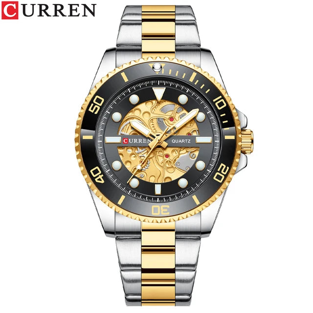 2021 Curren 8412 Round Dial Quartz Watch Luxury Top Brand Stainless Steel Waterproof Sports Casual Men's Watch with Buckle Clasp