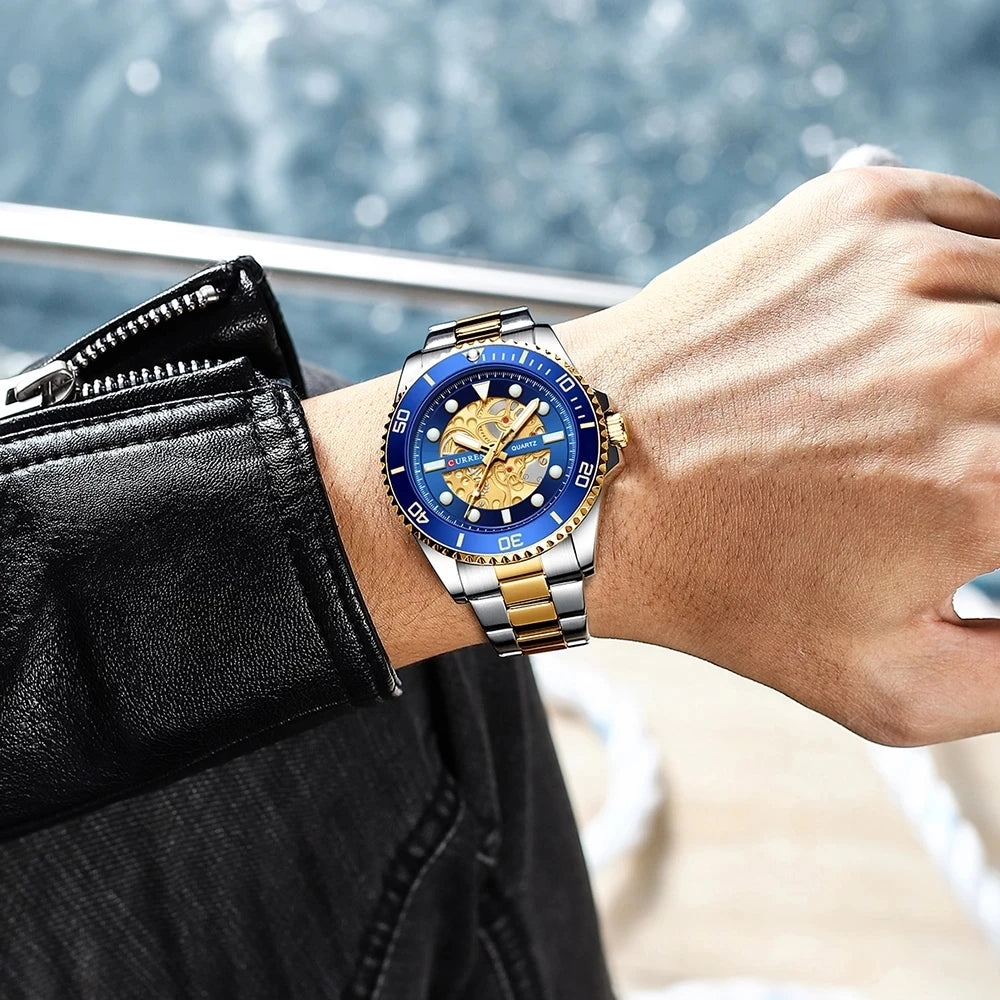 2021 Curren 8412 Round Dial Quartz Watch Luxury Top Brand Stainless Steel Waterproof Sports Casual Men's Watch with Buckle Clasp