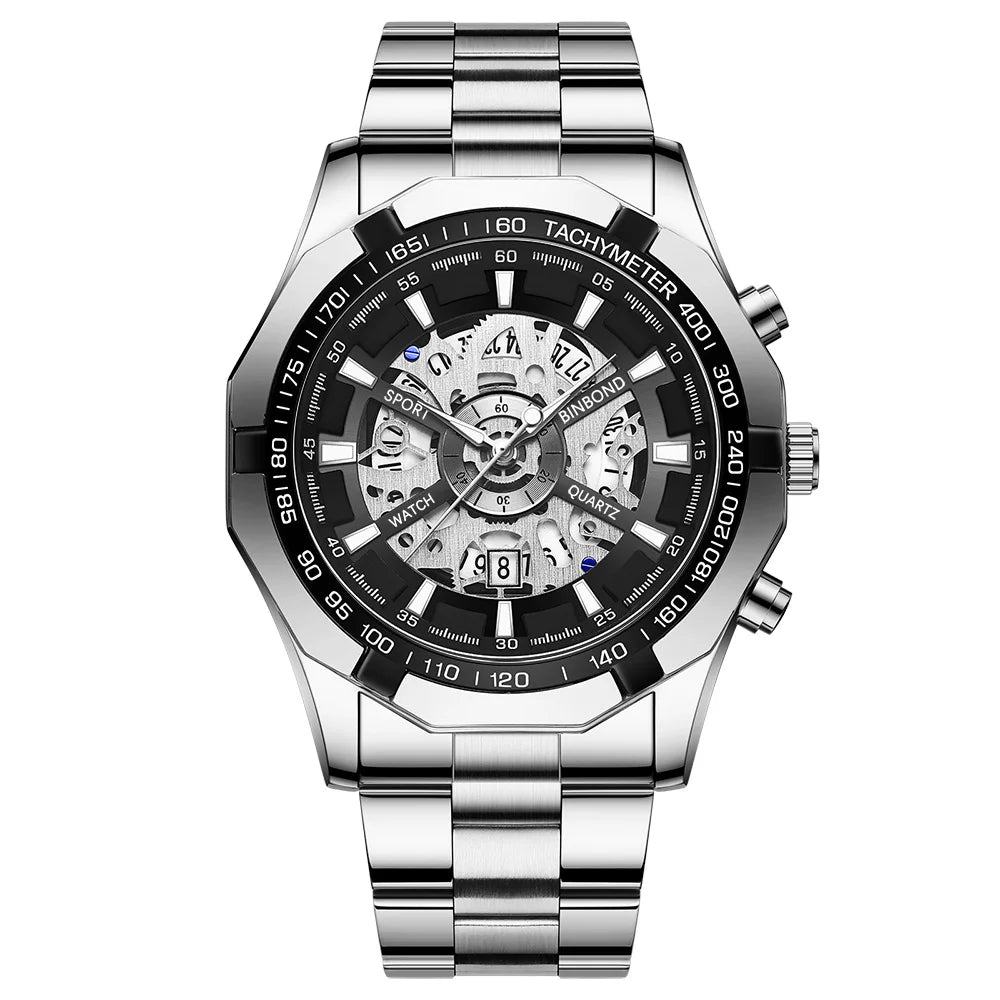 BINBOND 033 New Quartz Watch Men Waterproof Night Light Leisure Business Hollow Watches for Men Relogios Masculino Montre Homme