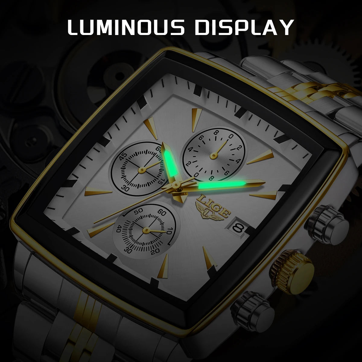 LIGE Fashion Mens Watches Luminous Waterproof Chronograph Date Man Wristwatch Square Luminous Quartz Men's Watches Relojs+Box