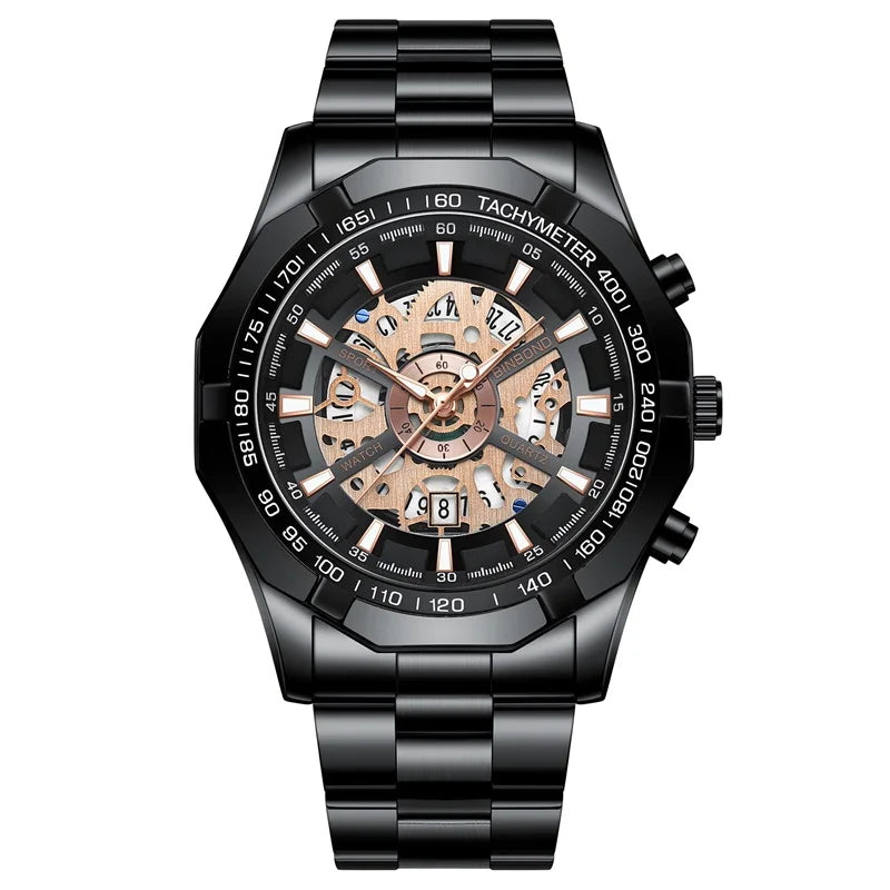2025 Mens Quartz Watches Top Brand Luxury Stainless Steel Waterproof Hollow Out Blue Big Male Wristwatches Relogio Masculino