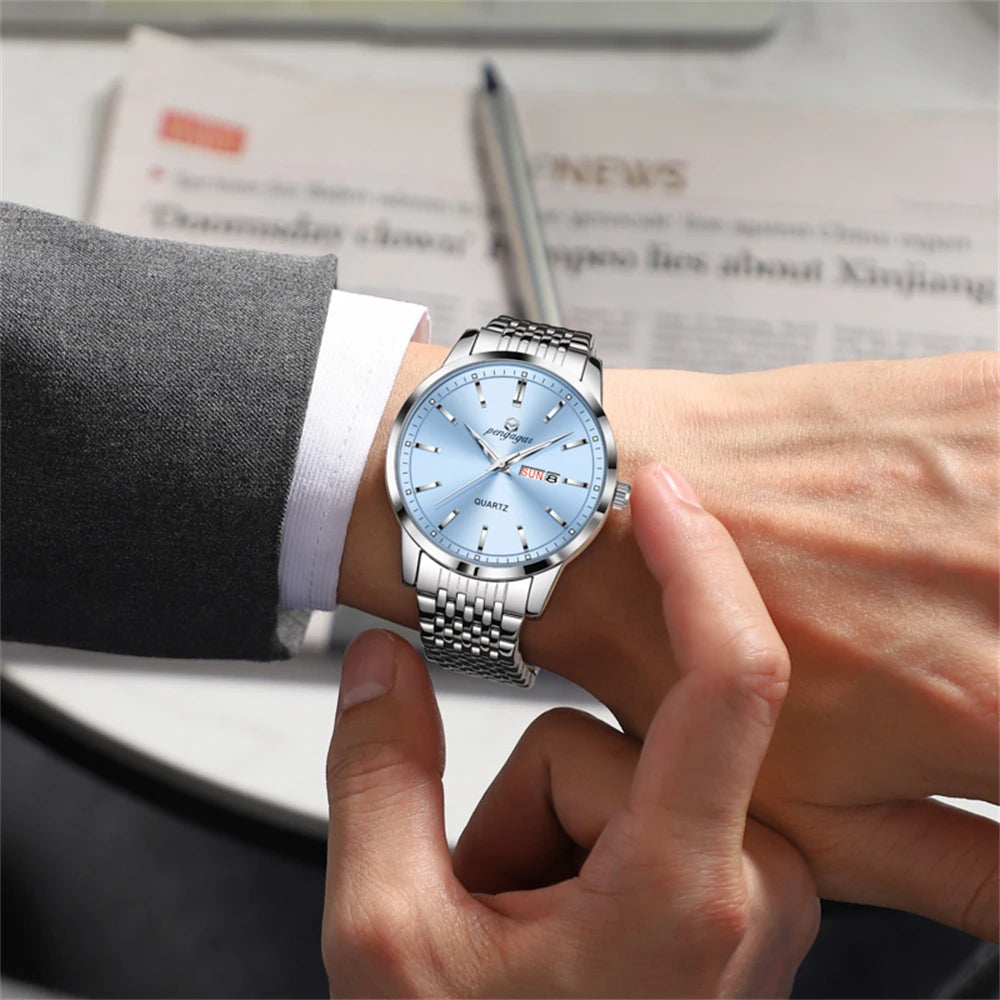 Brand Business Men Watches Luxury New Top Waterproof Stainless Steel Quartz Wrist Watch Man Silver Luminous Clock Relojes Hombre
