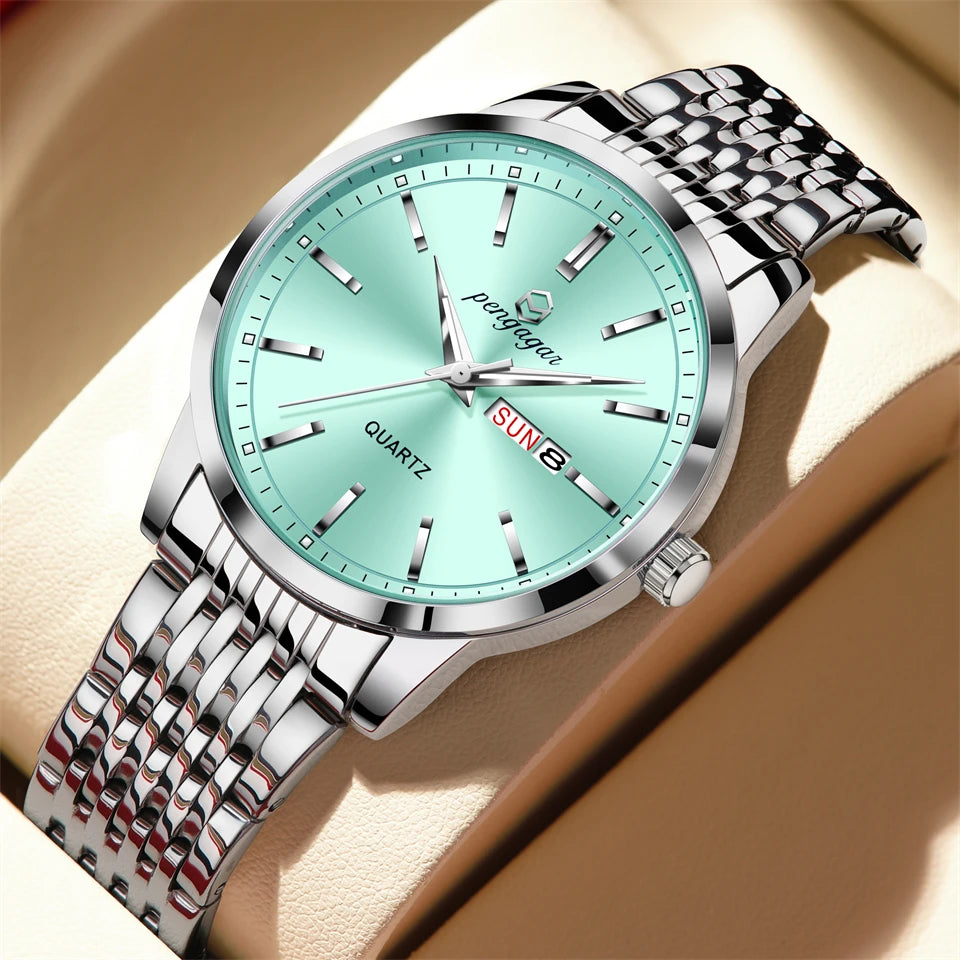 Brand Business Men Watches Luxury New Top Waterproof Stainless Steel Quartz Wrist Watch Man Silver Luminous Clock Relojes Hombre