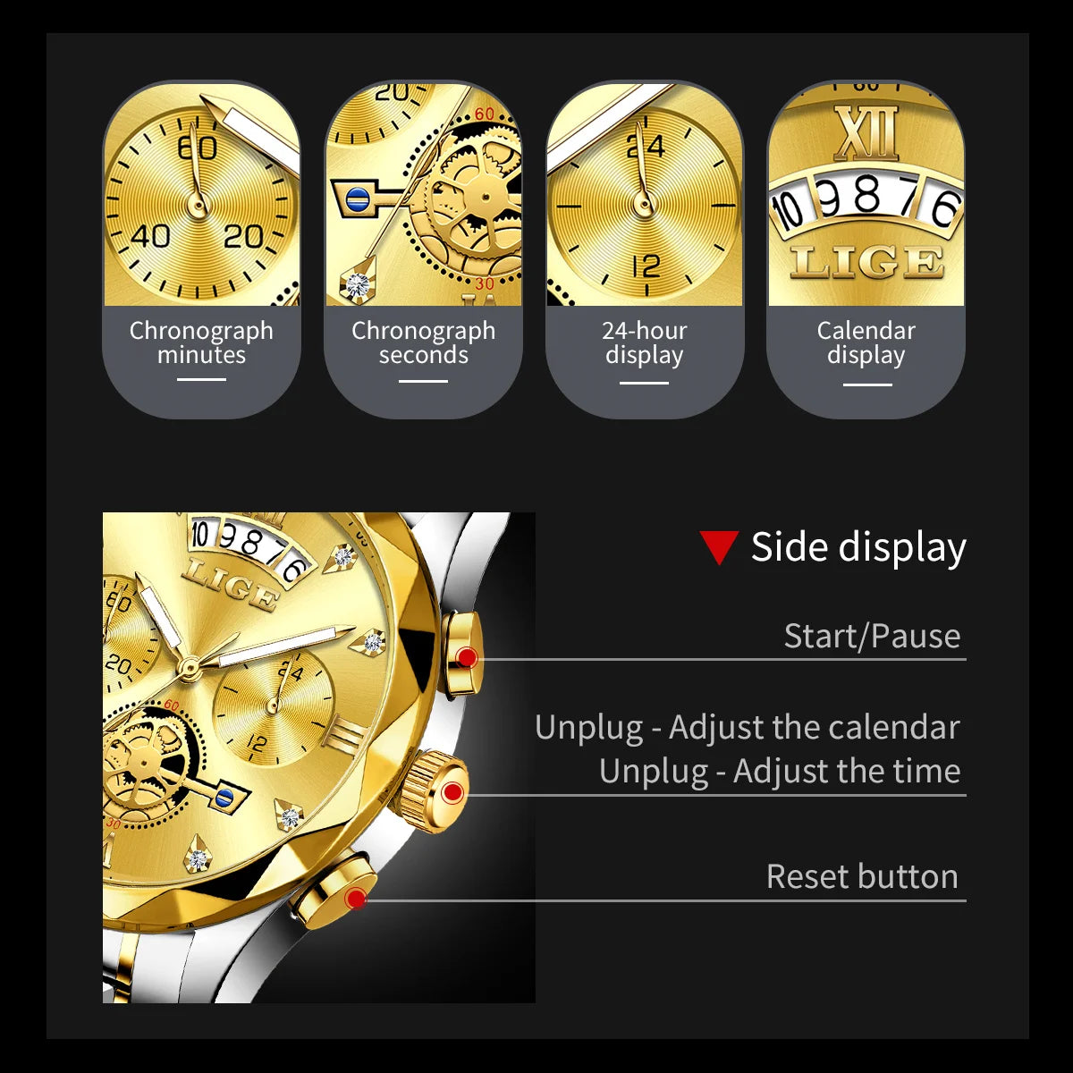 Reloj Hombre Luxury Business Men Watchs Waterproof Quartz Wristwatches Calendar Luminous Chronograph Stainless Steel Man Watch