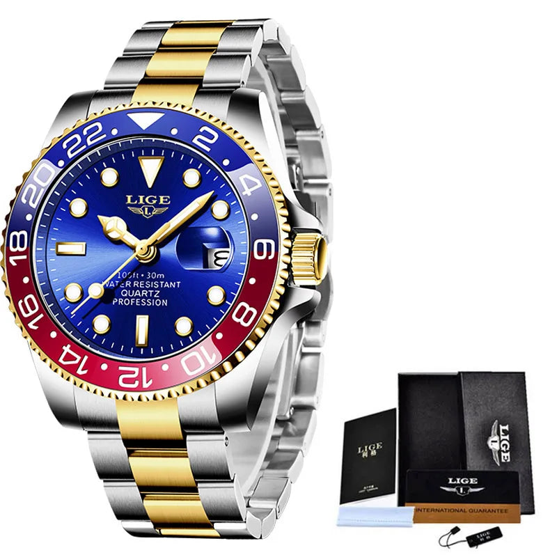 LIGE 2023 New Mens Watches Top Brand Luxury Fashion Black Watch Men Luminous Waterproof Date Clock Sport Mens Quartz Wristwatch