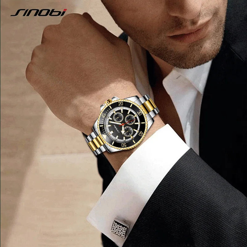 SINOBI Top Luxury Brand Men's Watches Original Fashion Mans Quartz Wristwatches Stainless Steel Male Gifts Clock Montre Homme