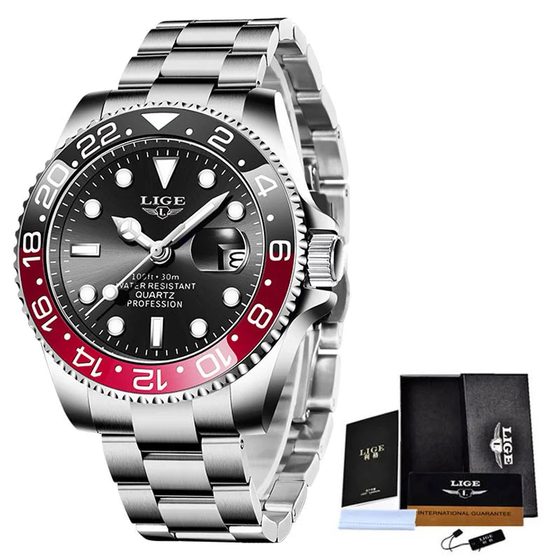 LIGE 2023 New Mens Watches Top Brand Luxury Fashion Black Watch Men Luminous Waterproof Date Clock Sport Mens Quartz Wristwatch