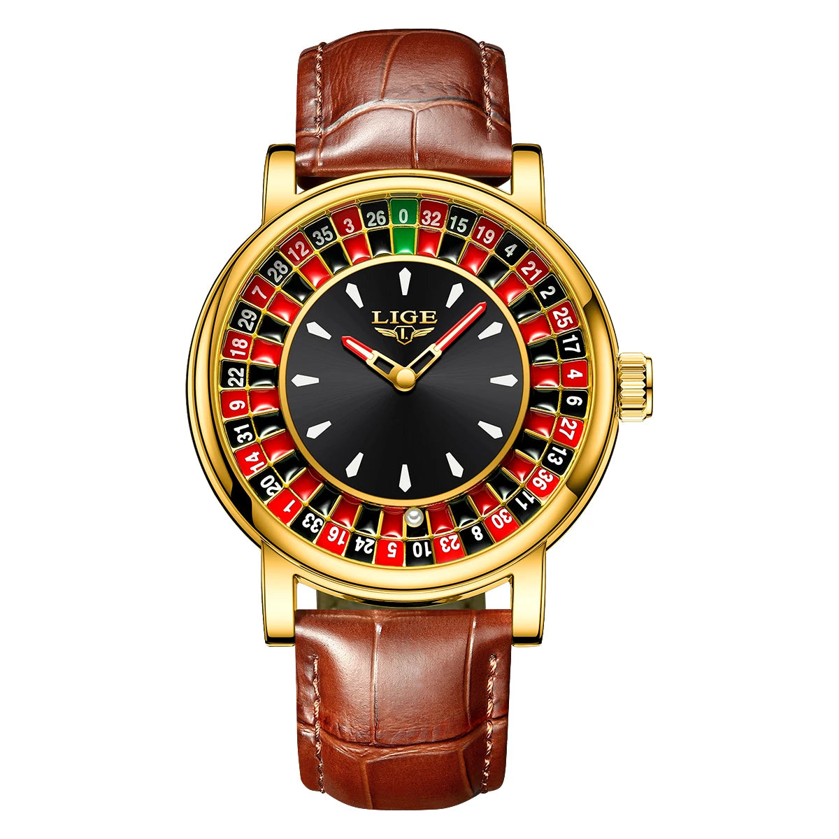 LIGE Creative Retro Quartz Man Watch Fashion Unique Roulette Game Dial Design Leather Casual Luxury Waterproof Luminous Watches