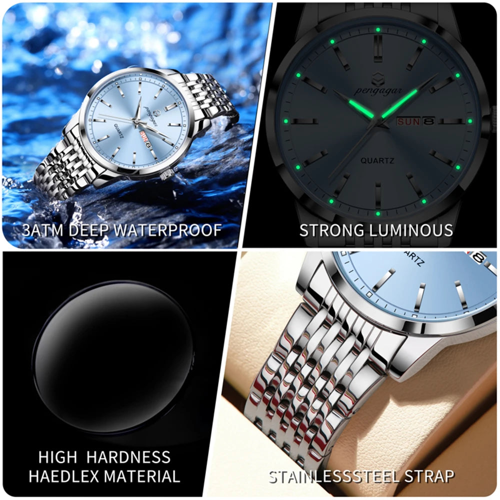 Brand Business Men Watches Luxury New Top Waterproof Stainless Steel Quartz Wrist Watch Man Silver Luminous Clock Relojes Hombre