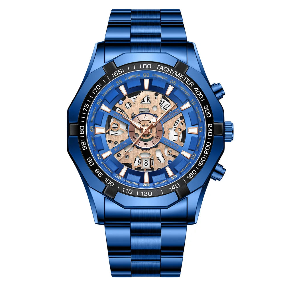 BINBOND 033 New Quartz Watch Men Waterproof Night Light Leisure Business Hollow Watches for Men Relogios Masculino Montre Homme