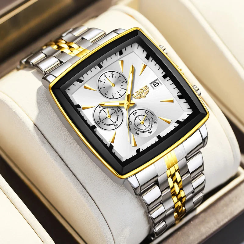 LIGE Fashion Mens Watches Luminous Waterproof Chronograph Date Man Wristwatch Square Luminous Quartz Men's Watches Relojs+Box