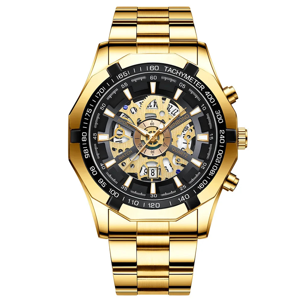 BINBOND 033 New Quartz Watch Men Waterproof Night Light Leisure Business Hollow Watches for Men Relogios Masculino Montre Homme