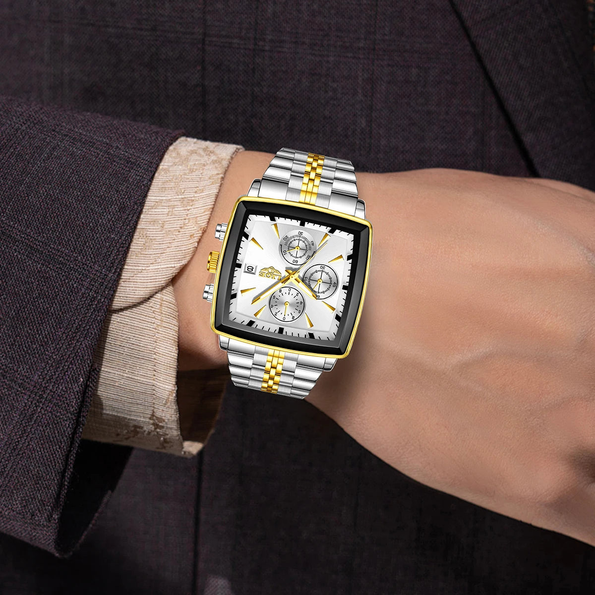 LIGE Fashion Mens Watches Luminous Waterproof Chronograph Date Man Wristwatch Square Luminous Quartz Men's Watches Relojs+Box