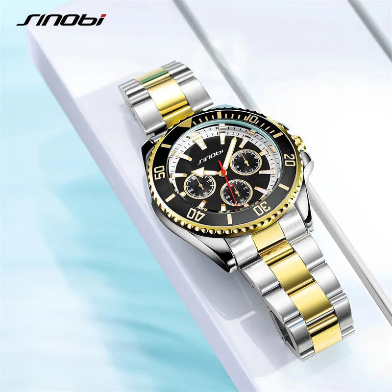 SINOBI Top Luxury Brand Men's Watches Original Fashion Mans Quartz Wristwatches Stainless Steel Male Gifts Clock Montre Homme
