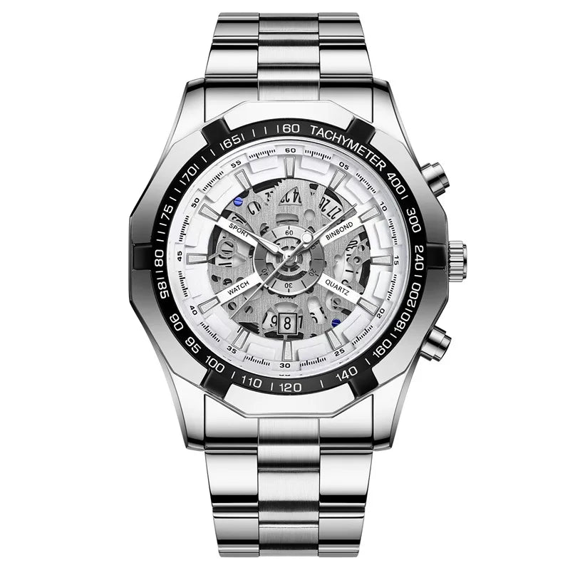 2025 Mens Quartz Watches Top Brand Luxury Stainless Steel Waterproof Hollow Out Blue Big Male Wristwatches Relogio Masculino