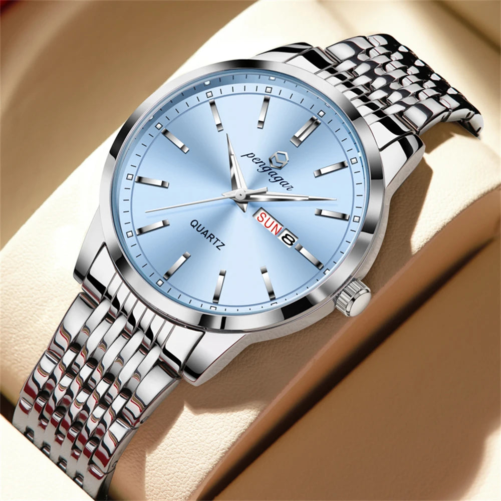Brand Business Men Watches Luxury New Top Waterproof Stainless Steel Quartz Wrist Watch Man Silver Luminous Clock Relojes Hombre