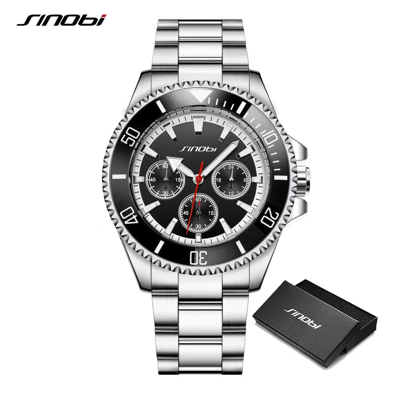 SINOBI Top Luxury Brand Men's Watches Original Fashion Mans Quartz Wristwatches Stainless Steel Male Gifts Clock Montre Homme