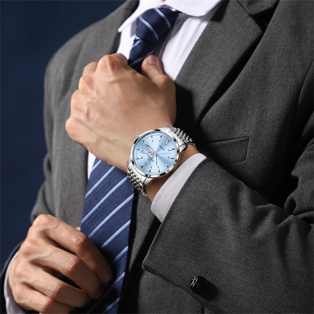 Brand Business Men Watches Luxury New Top Waterproof Stainless Steel Quartz Wrist Watch Man Silver Luminous Clock Relojes Hombre