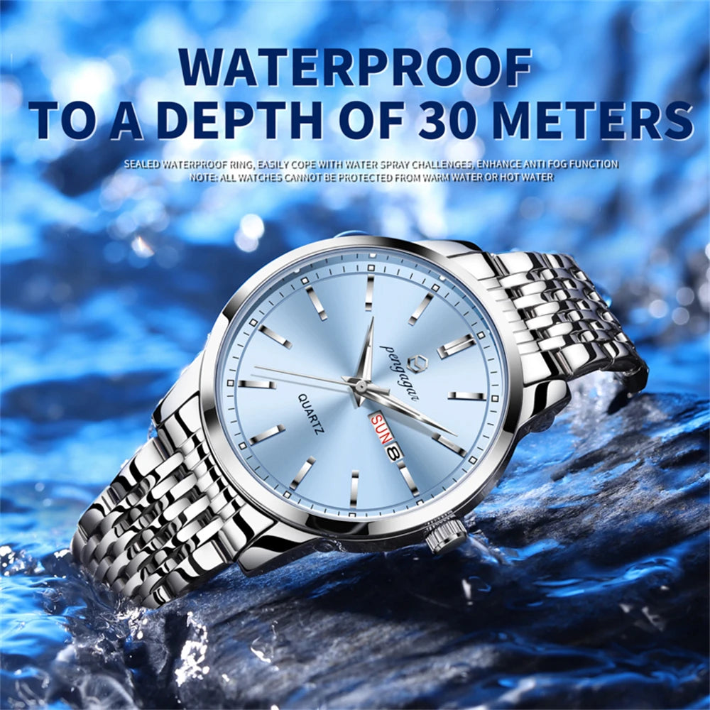 Brand Business Men Watches Luxury New Top Waterproof Stainless Steel Quartz Wrist Watch Man Silver Luminous Clock Relojes Hombre