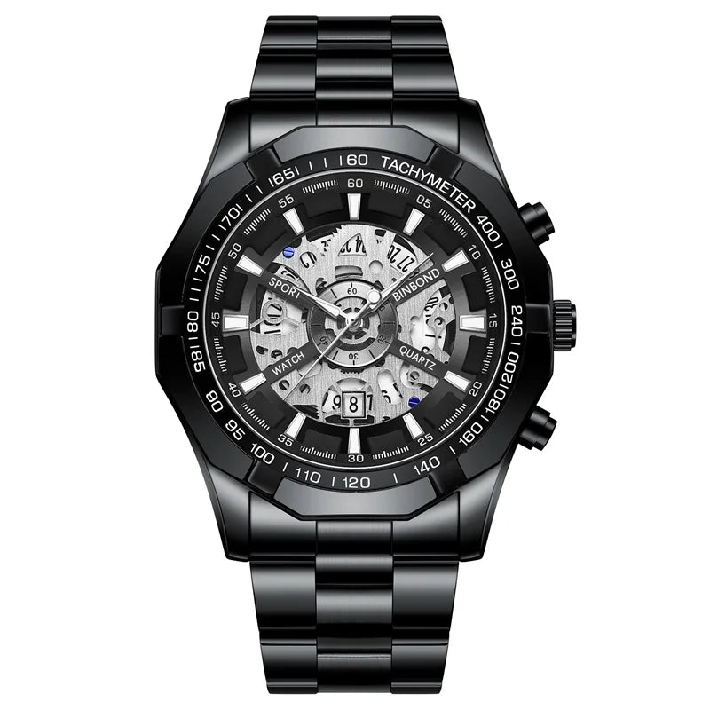 2025 Mens Quartz Watches Top Brand Luxury Stainless Steel Waterproof Hollow Out Blue Big Male Wristwatches Relogio Masculino