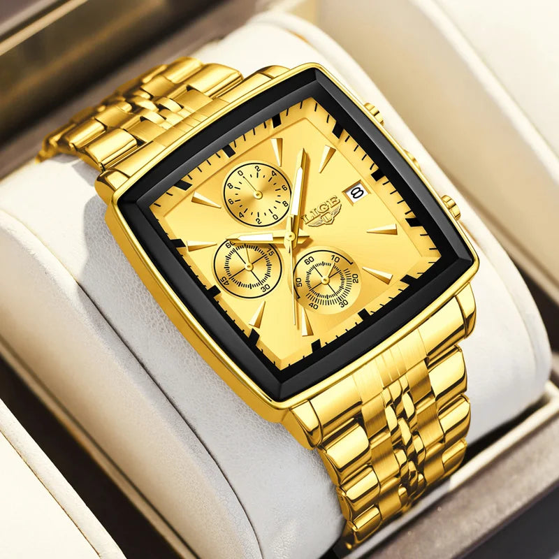LIGE Fashion Mens Watches Luminous Waterproof Chronograph Date Man Wristwatch Square Luminous Quartz Men's Watches Relojs+Box