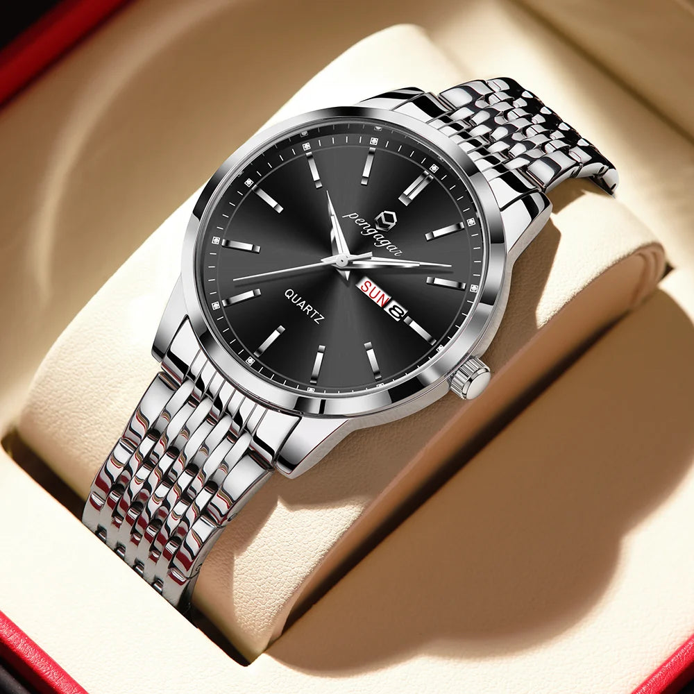 Brand Business Men Watches Luxury New Top Waterproof Stainless Steel Quartz Wrist Watch Man Silver Luminous Clock Relojes Hombre