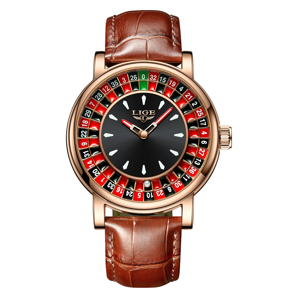 LIGE Creative Retro Quartz Man Watch Fashion Unique Roulette Game Dial Design Leather Casual Luxury Waterproof Luminous Watches