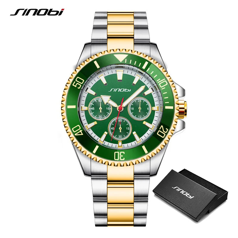 SINOBI Top Luxury Brand Men's Watches Original Fashion Mans Quartz Wristwatches Stainless Steel Male Gifts Clock Montre Homme