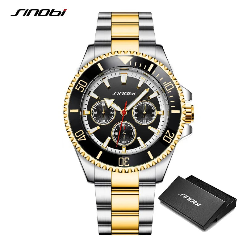 SINOBI Top Luxury Brand Men's Watches Original Fashion Mans Quartz Wristwatches Stainless Steel Male Gifts Clock Montre Homme