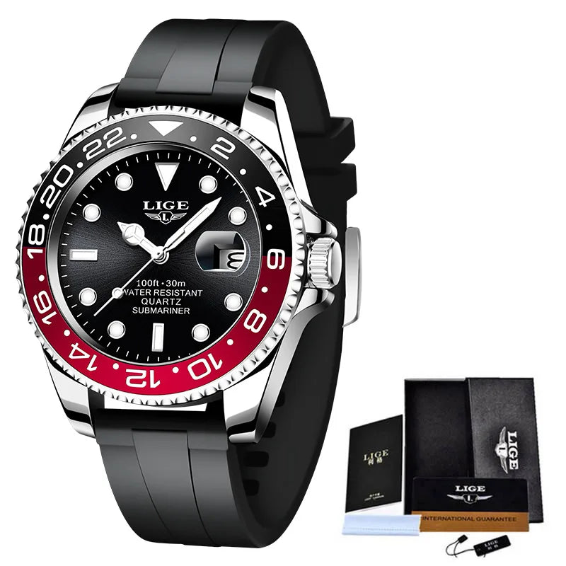 LIGE 2023 New Mens Watches Top Brand Luxury Fashion Black Watch Men Luminous Waterproof Date Clock Sport Mens Quartz Wristwatch