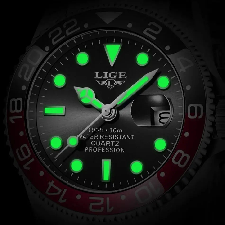 LIGE 2023 New Mens Watches Top Brand Luxury Fashion Black Watch Men Luminous Waterproof Date Clock Sport Mens Quartz Wristwatch