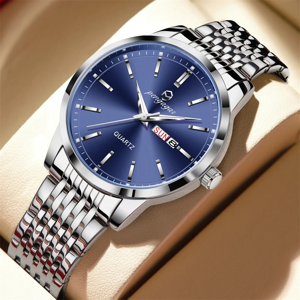 Brand Business Men Watches Luxury New Top Waterproof Stainless Steel Quartz Wrist Watch Man Silver Luminous Clock Relojes Hombre