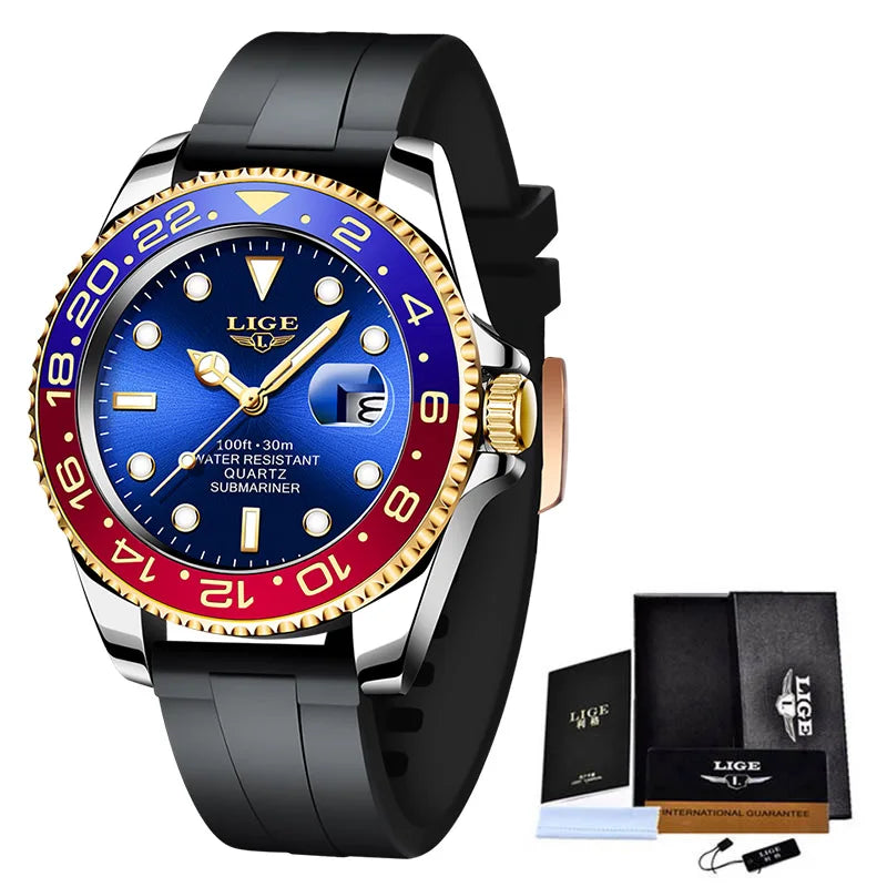 LIGE 2023 New Mens Watches Top Brand Luxury Fashion Black Watch Men Luminous Waterproof Date Clock Sport Mens Quartz Wristwatch