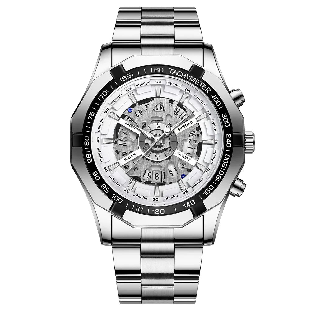 BINBOND 033 New Quartz Watch Men Waterproof Night Light Leisure Business Hollow Watches for Men Relogios Masculino Montre Homme